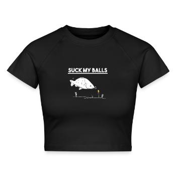 Suck My Balls Karpfenangler Boilies Spruch Lustig - Cropped Frauen Organic T-Shirt - Schwarz - Vorne - AI Model Female 172 light (172cm)