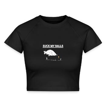 Suck My Balls Karpfenangler Boilies Spruch Lustig - Cropped Frauen Organic T-Shirt - Schwarz - Vorne - AI Model Female 172 light (172cm)