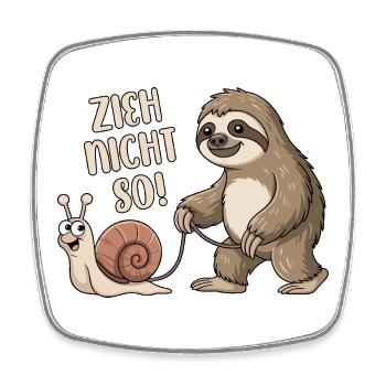 Zieh nicht so - Schnecke und Faultier - Viereckiger Kühlschrankmagnet - Weiß - Vorne