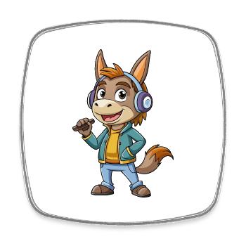 Esel Lustige Cartoon Figur Kopfhörer Musik - Viereckiger Kühlschrankmagnet - Weiß - Vorne