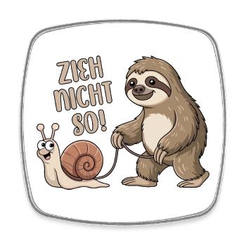 Zieh nicht so - Schnecke und Faultier - Viereckiger Kühlschrankmagnet - Weiß - Vorne