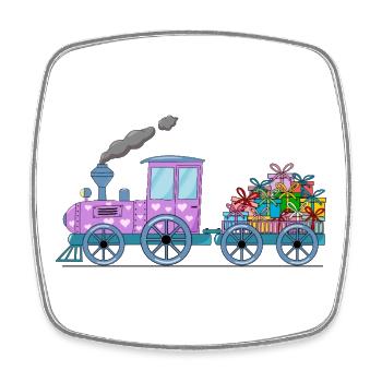 Train pour enfants avec remorque rose - Magnet carré - blanc - Devant