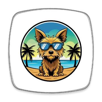 Australian Silky Terrier Dog Breed Cartoon Beach - Square fridge magnet - white - Front