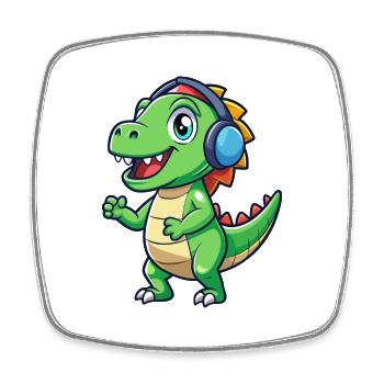 Dinosaurier Lustige Zeichentrickfigur Kopfhörer Musik - Viereckiger Kühlschrankmagnet - Weiß - Vorne