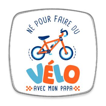 Né pour faire du vélo avec papa – Body Bébé Bio - Magnet carré - blanc - Devant
