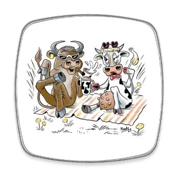 ERDBEERE UND STIER AUF AUSFLUG - KÜHE AUF DER WEIDE - Viereckiger Kühlschrankmagnet - Weiß - Vorne