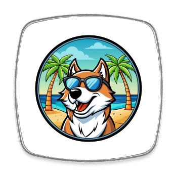 Sibirische Trikolore Hunderasse Cartoon Beach - Viereckiger Kühlschrankmagnet - Weiß - Vorne