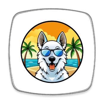 Berger Blanc Suisse Dog Breed Cartoon Sunglasses - Square fridge magnet - white - Front