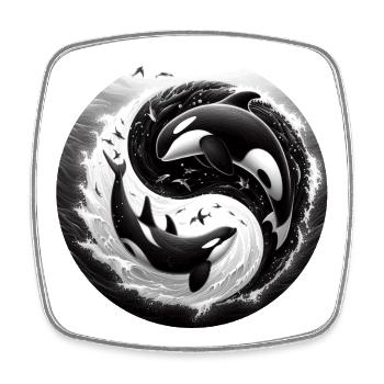 Yin and Yang Orca - Square fridge magnet - white - Front