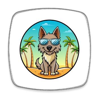 Berger Picard Hunderasse Cartoon Sonnenbrille Strand - Viereckiger Kühlschrankmagnet - Weiß - Vorne