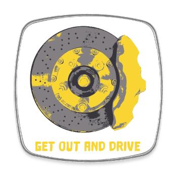 Brake / brake disc / brake pad yellow T-shirt - Square fridge magnet - white - Front