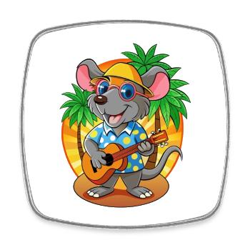 Drôle Rat Dessin Animé Plage D’été Lunettes De Soleil Guitare - Magnet carré - blanc - Devant