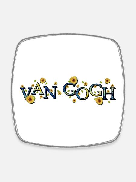Van Gogh Sternennacht mit Sonnenblumen - Viereckiger Kühlschrankmagnet - Weiß