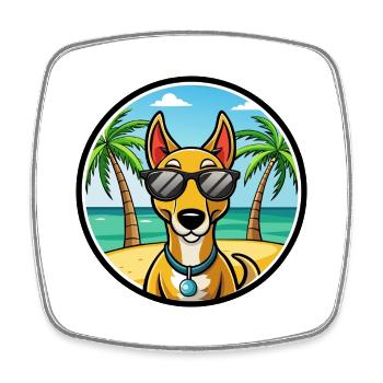 Russischer Harlekin Hund Rasse Cartoon Strand - Viereckiger Kühlschrankmagnet - Weiß - Vorne
