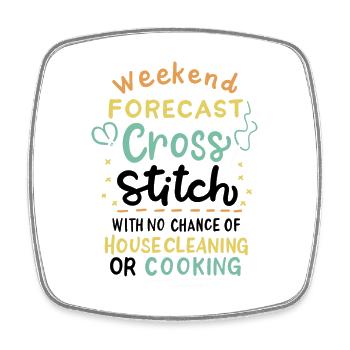 Cross Stich Handarbeiten - Viereckiger Kühlschrankmagnet - Weiß - Vorne