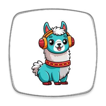 Lama Funny Cartoon Character Casquephone Musique - Magnet carré - blanc - Devant