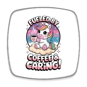 Angetrieben von Kaffee und Fürsorge! - Viereckiger Kühlschrankmagnet - Weiß - Vorne