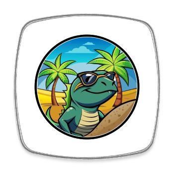 Lézard Drôle Dessin Animé Plage D’été Lunettes De Soleil Cool - Magnet carré - blanc - Devant