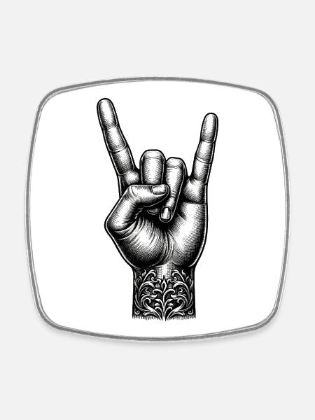 Rock on Hand with Devils Horns - Square fridge magnet - white