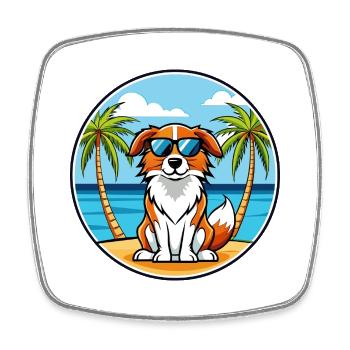 Nederlandse Kooikerhondje Dog Breed Cartoon Beach - Square fridge magnet - white - Front