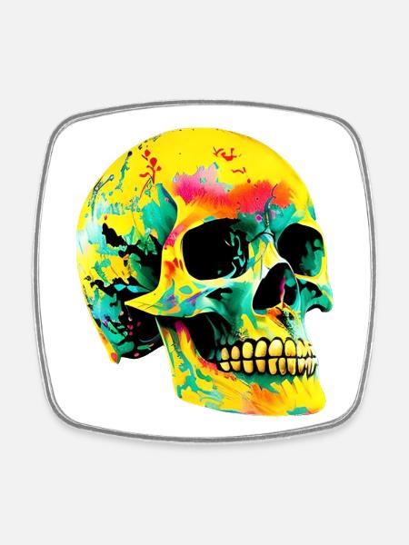 Totenkopf - Viereckiger Kühlschrankmagnet - Weiß