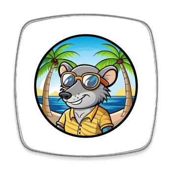 Rat Drôle Dessin Animé Plage D’été Lunettes De Soleil Autocollant - Magnet carré - blanc - Devant