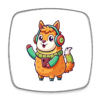 Lama Funny Cartoon Character Casquephone Musique - Magnet carré - blanc - Devant