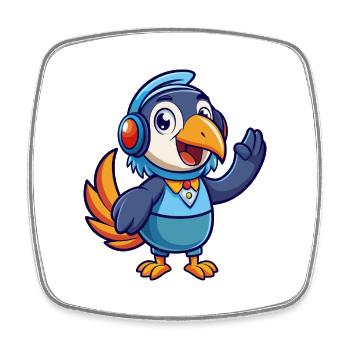Toucan Funny Cartoon Character Musique de casque - Magnet carré - blanc - Devant