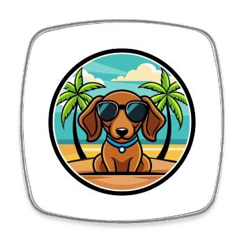 Miniatur Dackel Hund Rasse Cartoon Sonnenbrille - Viereckiger Kühlschrankmagnet - Weiß - Vorne