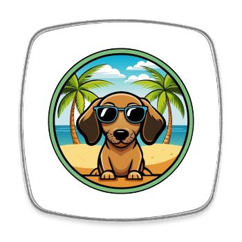 Miniatur Dackel Hund Rasse Cartoon Sonnenbrille - Viereckiger Kühlschrankmagnet - Weiß - Vorne