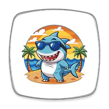 Shark Funny Cartoon Summer Beach Sunglasses - Square fridge magnet - white - Front