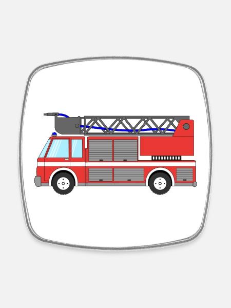 Feuerwehrauto Feuerwehrfahrzeug - Fyrkantig kylskåpsmagnet - vit