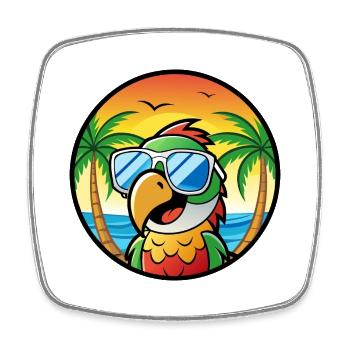 Perroquet Drôle Dessin Animé Plage Été Lunettes De Soleil Cool - Magnet carré - blanc - Devant