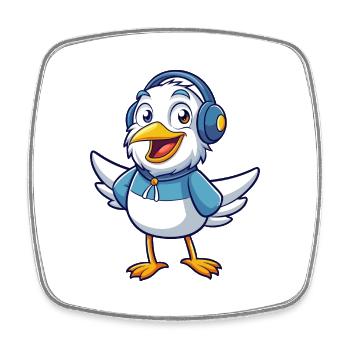 Mouette Funny Cartoon Character Musique de casque - Magnet carré - blanc - Devant