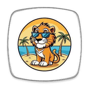 Liger Hybrid Löwe Tiger Katzenrasse Cartoon Strand - Viereckiger Kühlschrankmagnet - Weiß - Vorne