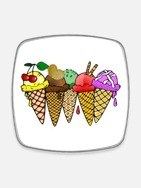 Eis Vanilleeis Schokoladeneis Erdbeereis Himbeere - Viereckiger Kühlschrankmagnet - Weiß