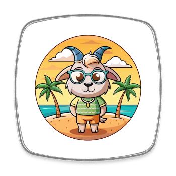 Ziege Lustige Cartoon Sommer Strand Sonnenbrille - Viereckiger Kühlschrankmagnet - Weiß - Vorne