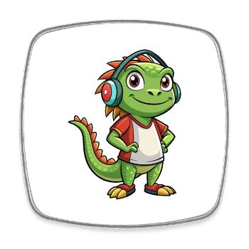 Iguana Funny Cartoon Character Headphone Music - Square fridge magnet - white - Front
