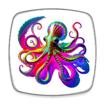 Psychedelic Neon Octopus - Square fridge magnet - white - Front