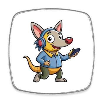 Aardvark Funny Cartoon Character Headphone Music - Square fridge magnet - white - Front