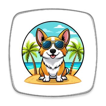 Strickjacke Welsh Corgi Hund Rasse Cartoon Sonnenbrille - Viereckiger Kühlschrankmagnet - Weiß - Vorne