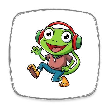 Frosch Lustige Cartoon Figur Kopfhörer Musik - Viereckiger Kühlschrankmagnet - Weiß - Vorne