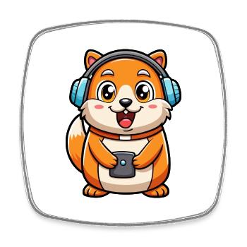 Hamster Lustige Zeichentrickfigur Kopfhörer Musik - Viereckiger Kühlschrankmagnet - Weiß - Vorne