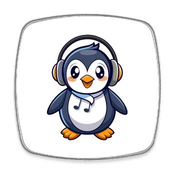 Pinguin Lustige Zeichentrickfigur Kopfhörermusik - Viereckiger Kühlschrankmagnet - Weiß - Vorne