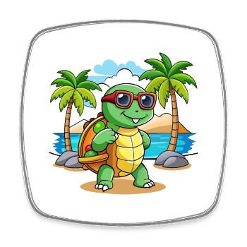 Turtle Funny Cartoon Summer Beach Sunglasses - Square fridge magnet - white - Front