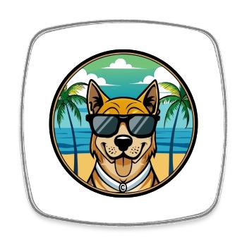 Cao De Castro Laboreiro Dog Breed Cartoon Beach - Square fridge magnet - white - Front