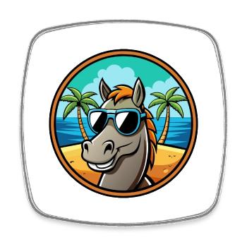 Cheval Drôle Dessin Animé Plage D’été Lunettes De Soleil Cool - Magnet carré - blanc - Devant