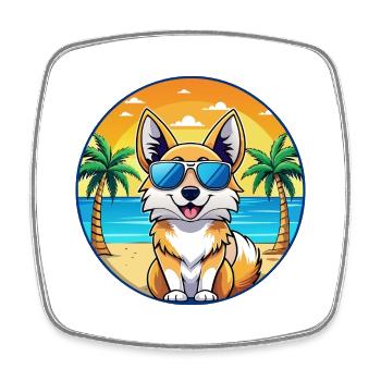 Isländischer Schäferhund Rasse Cartoon Sonnenbrille Strand - Viereckiger Kühlschrankmagnet - Weiß - Vorne