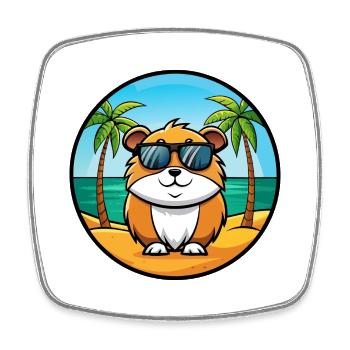 Cochon d’Inde Drôle Dessin Animé Plage Été Lunettes de soleil - Magnet carré - blanc - Devant