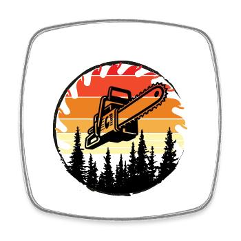 Retro Forest Chainsaw Sunset - Square fridge magnet - white - Front